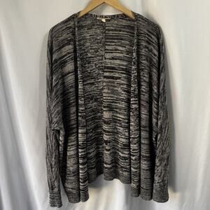 Eileen Fisher Open Front Cardigan Sweater Size XL Black Beige Organic Linen